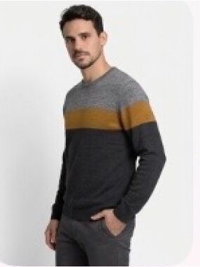 APT. 9 Sweater Seriously Soft Crewneck Long Sleeve Charcoal Caramel Grey Men L